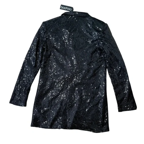 Boohoo  Sequin Blazer Dress Black Double Breasted Party Jacket NWT Holiday NYE - Picture 8 of 8